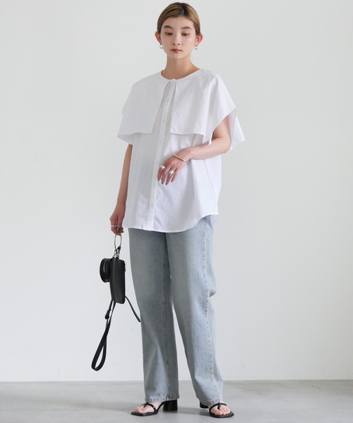 select MOCA（セレクトモカ）の「ビッグカラーノースリーブブラウス（シャツ/ブラウス・レディース・ブラック/オフホワイト・FREE）」の8枚目の写真