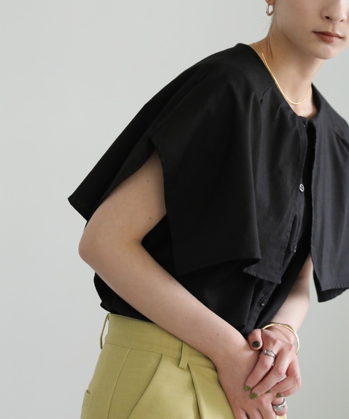 select MOCA（セレクトモカ）の「ビッグカラーノースリーブブラウス（シャツ/ブラウス・レディース・ブラック/オフホワイト・FREE）」の12枚目の写真
