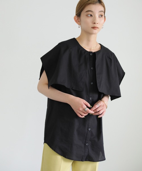 select MOCA（セレクトモカ）の「ビッグカラーノースリーブブラウス（シャツ/ブラウス・レディース・ブラック/オフホワイト・FREE）」の16枚目の写真