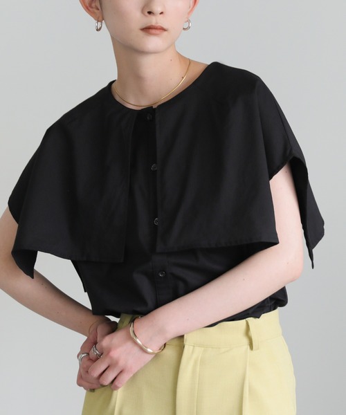 select MOCA（セレクトモカ）の「ビッグカラーノースリーブブラウス（シャツ/ブラウス・レディース・ブラック/オフホワイト・FREE）」の14枚目の写真