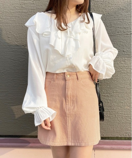 apres jour(アプレジュール)の「【セットアップ可能】台形デニムスカート【ZOZOTOWN限定アイテム】(スカート・レディース・ダークブルー/オフホワイト/ピンク・LARGE/MEDIUM/SMALL/X-LARGE)」の3枚目の写真