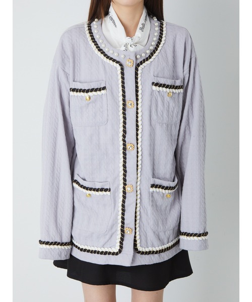 Ank Rouge(アンクルージュ)の「ジャガードロングカーデ(カーディガン/ボレロ・レディース・ブラック/ブルー/アイボリー・M)」の4枚目の写真