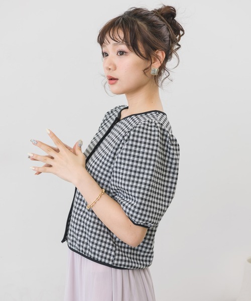 ems excite(エムズエキサイト)の「パフ袖ギンガムCT(Tシャツ/カットソー・レディース・ホワイト系その他/ブラウン系その他/グリーン系その他・FREE)」の7枚目の写真