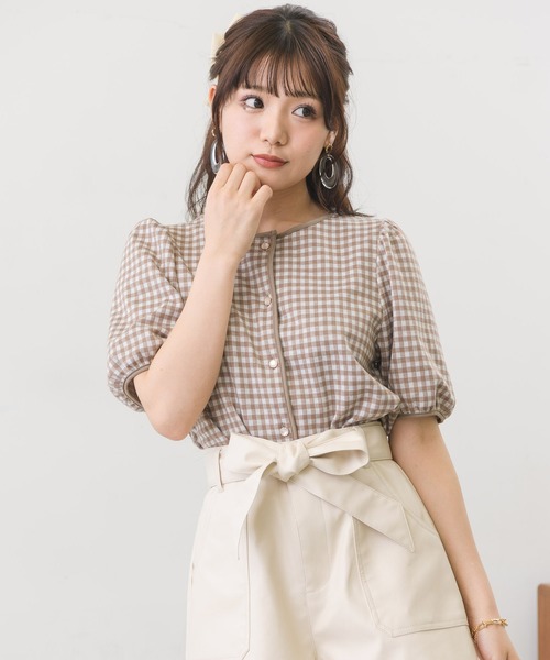 ems excite(エムズエキサイト)の「パフ袖ギンガムCT(Tシャツ/カットソー・レディース・ホワイト系その他/ブラウン系その他/グリーン系その他・FREE)」の11枚目の写真