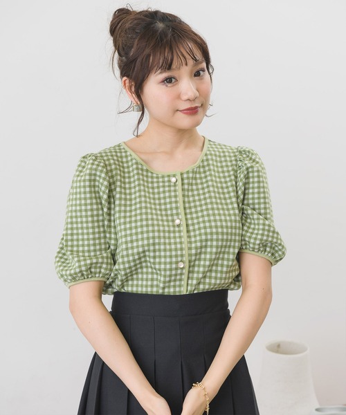 ems excite(エムズエキサイト)の「パフ袖ギンガムCT(Tシャツ/カットソー・レディース・ホワイト系その他/ブラウン系その他/グリーン系その他・FREE)」の6枚目の写真