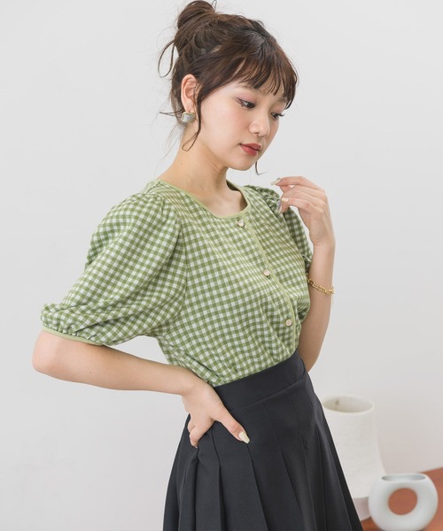ems excite(エムズエキサイト)の「パフ袖ギンガムCT(Tシャツ/カットソー・レディース・ホワイト系その他/ブラウン系その他/グリーン系その他・FREE)」の22枚目の写真