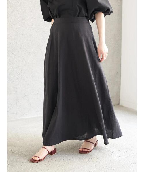 earth music&ecology（アースミュージックアンドエコロジー）の「麻混フレアスカート(無地)（スカート・レディース・ブラック/グリーン系その他3・S/M）」の4枚目の写真