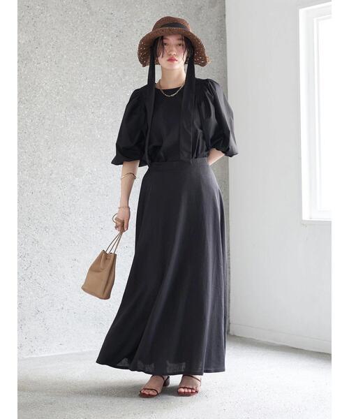 earth music&ecology（アースミュージックアンドエコロジー）の「麻混フレアスカート(無地)（スカート・レディース・ブラック/グリーン系その他3・S/M）」の5枚目の写真