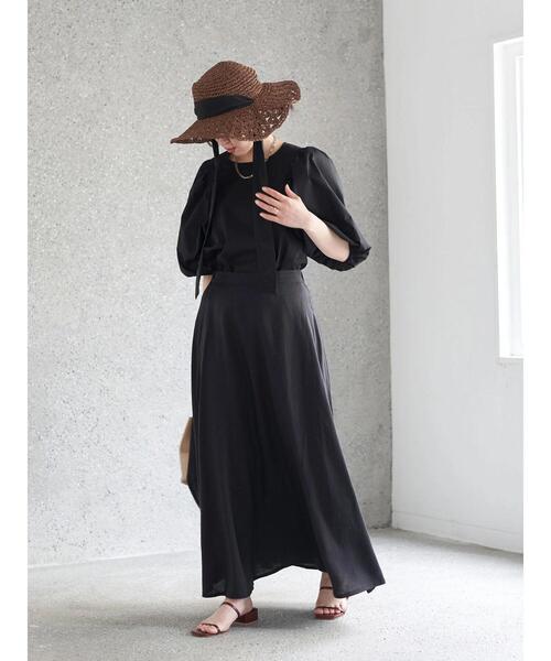 earth music&ecology（アースミュージックアンドエコロジー）の「麻混フレアスカート(無地)（スカート・レディース・ブラック/グリーン系その他3・S/M）」の6枚目の写真