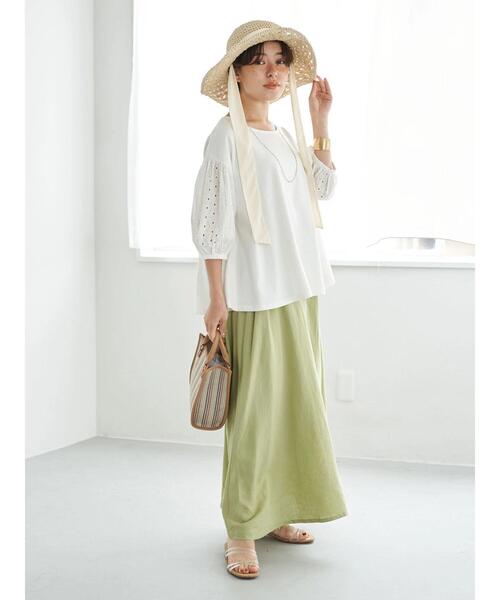 earth music&ecology（アースミュージックアンドエコロジー）の「麻混フレアスカート(無地)（スカート・レディース・ブラック/グリーン系その他3・S/M）」の14枚目の写真