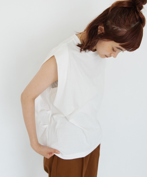 Crisp（クリスプ）の「ショルダータックTシャツ（Tシャツ/カットソー・レディース・ホワイト/ブルー・FREE）」の2枚目の写真