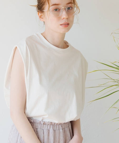 Crisp（クリスプ）の「ショルダータックTシャツ（Tシャツ/カットソー・レディース・ホワイト/ブルー・FREE）」の16枚目の写真