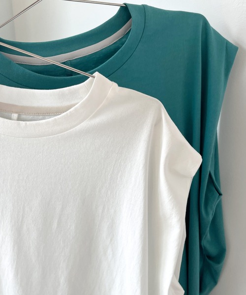 Crisp（クリスプ）の「ショルダータックTシャツ（Tシャツ/カットソー・レディース・ホワイト/ブルー・FREE）」の21枚目の写真