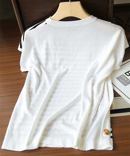 LOPASS(ロパス)の「クルーネック ボーダー柄トップス(Tシャツ/カットソー・レディース・ホワイト/ブラック/ネイビー・FREE)」の6枚目の写真