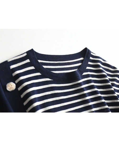 LOPASS(ロパス)の「クルーネック ボーダー柄トップス(Tシャツ/カットソー・レディース・ホワイト/ブラック/ネイビー・FREE)」の10枚目の写真