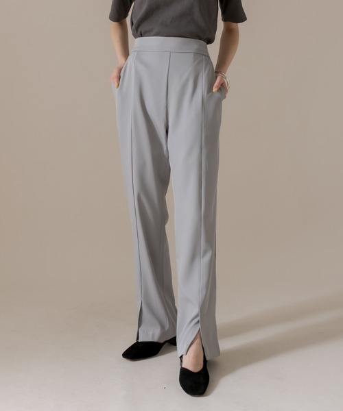 mline（エムライン）の「[mline] センタースリットパンツ（デニムパンツ・レディース・グレー/オリーブ/グリーン・2/1）」の2枚目の写真