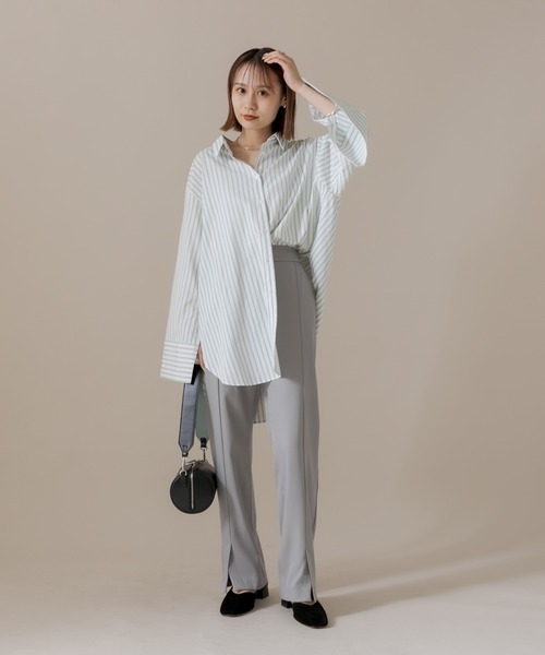 mline（エムライン）の「[mline] センタースリットパンツ（デニムパンツ・レディース・グレー/オリーブ/グリーン・2/1）」の5枚目の写真