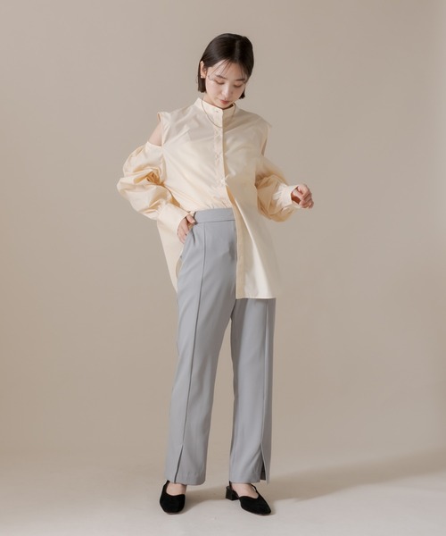 mline（エムライン）の「[mline] センタースリットパンツ（デニムパンツ・レディース・グレー/オリーブ/グリーン・2/1）」の8枚目の写真