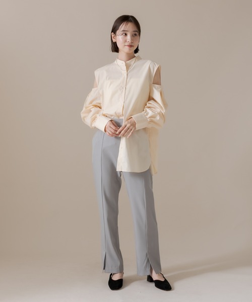 mline（エムライン）の「[mline] センタースリットパンツ（デニムパンツ・レディース・グレー/オリーブ/グリーン・2/1）」の9枚目の写真