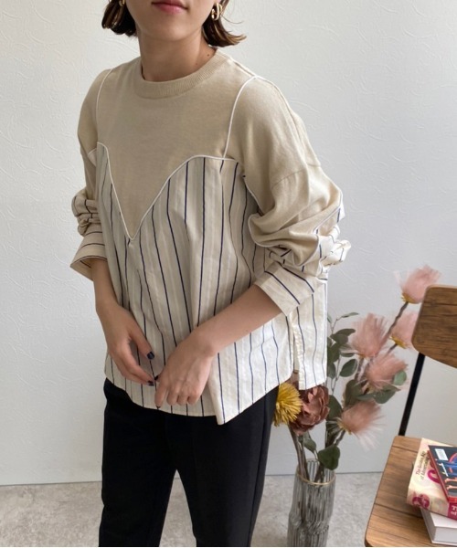ストライプドッキングニットトップス