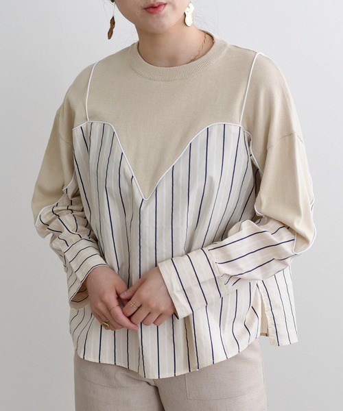 ストライプドッキングニットトップス