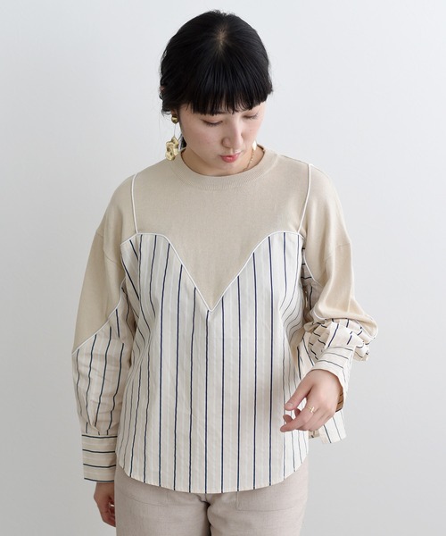 ストライプドッキングニットトップス