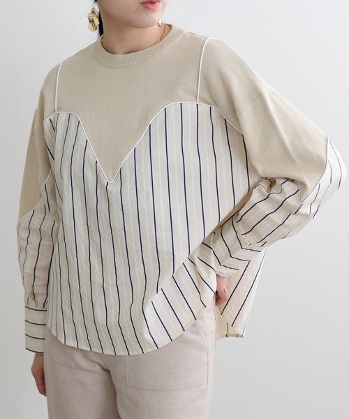 ストライプドッキングニットトップス