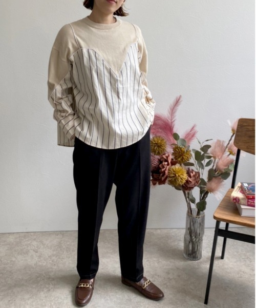 ストライプドッキングニットトップス