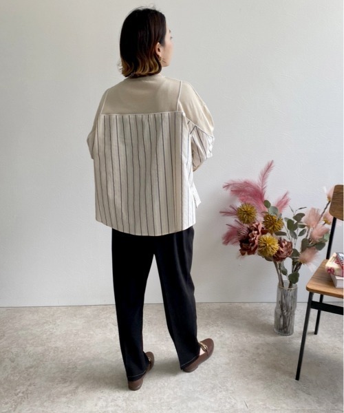 ストライプドッキングニットトップス