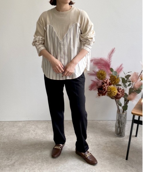 ストライプドッキングニットトップス