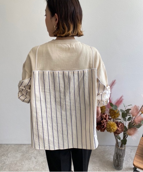 ストライプドッキングニットトップス