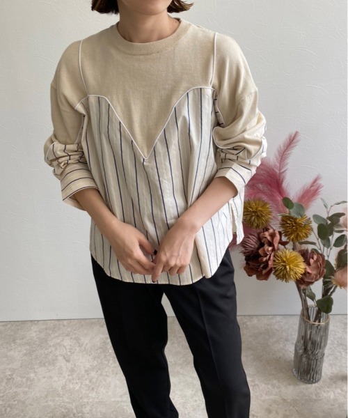 ストライプドッキングニットトップス