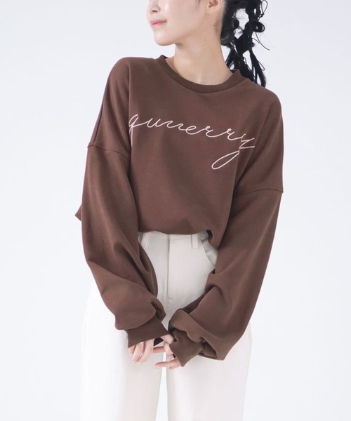 qumerry.（キュメリ）の「ロゴスウェットプルオーバー（スウェット・レディース・ホワイト/ネイビー/ブラウン・FREE）」の3枚目の写真