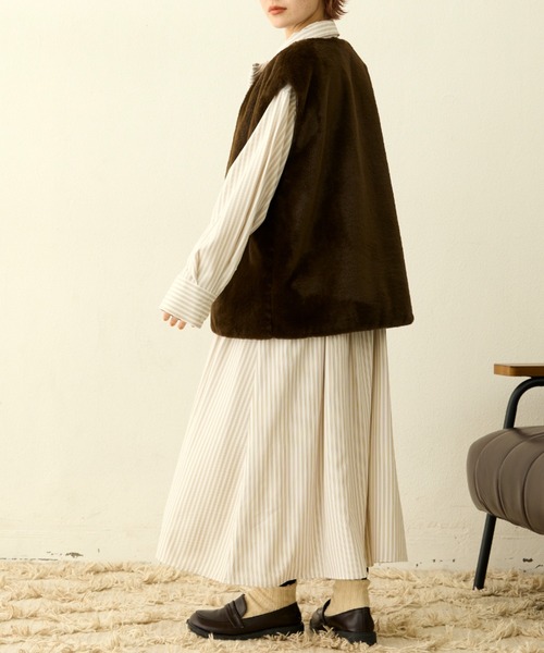 MERLOT（メルロー）の「リボン付きストライプシャツワンピース（シャツワンピース・レディース・ベージュ/ネイビー・FREE）」の9枚目の写真