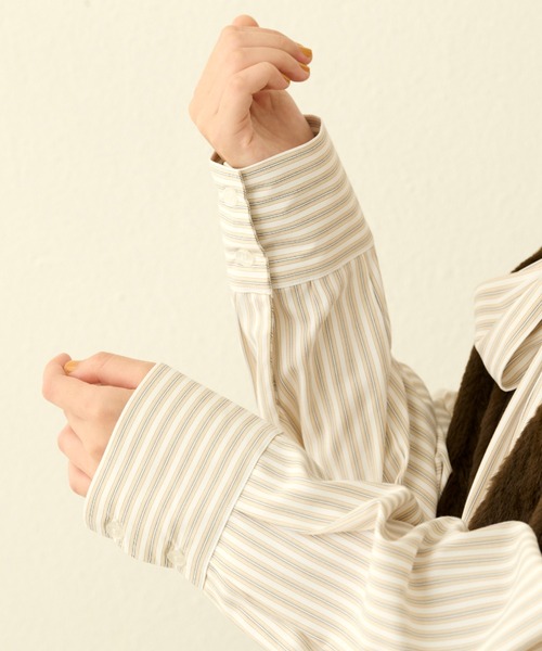 MERLOT（メルロー）の「リボン付きストライプシャツワンピース（シャツワンピース・レディース・ベージュ/ネイビー・FREE）」の7枚目の写真