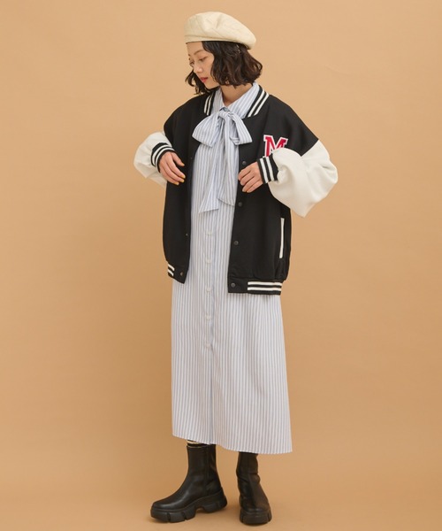 MERLOT（メルロー）の「リボン付きストライプシャツワンピース（シャツワンピース・レディース・ベージュ/ネイビー・FREE）」の12枚目の写真