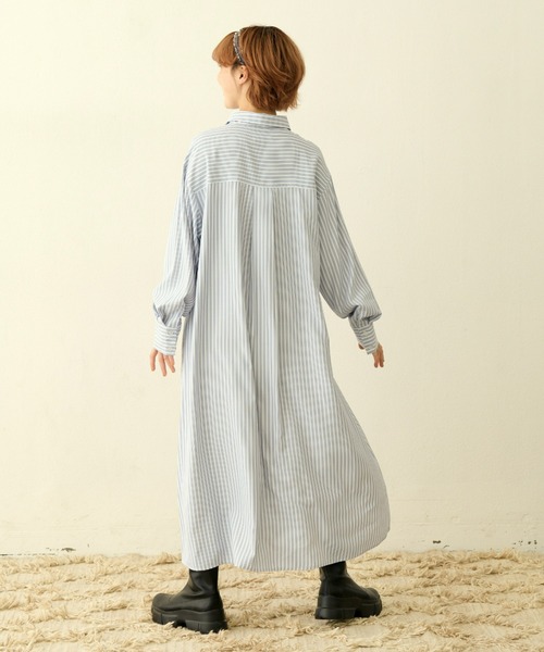 MERLOT（メルロー）の「リボン付きストライプシャツワンピース（シャツワンピース・レディース・ベージュ/ネイビー・FREE）」の21枚目の写真