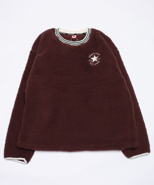 CONVERSE（コンバース）の「CONVERSE/コンバース オーバーサイズ ワンポイントロゴ刺繍 カレッジ リンガー リブライン ボアスウェット レディース メンズ トレーナー トップス（スウェット・レディース・ブラック/ダークブラウン/グリーン/ブルーグリーン/オフホワイト/ブルー・LL/M/L）」の8枚目の写真