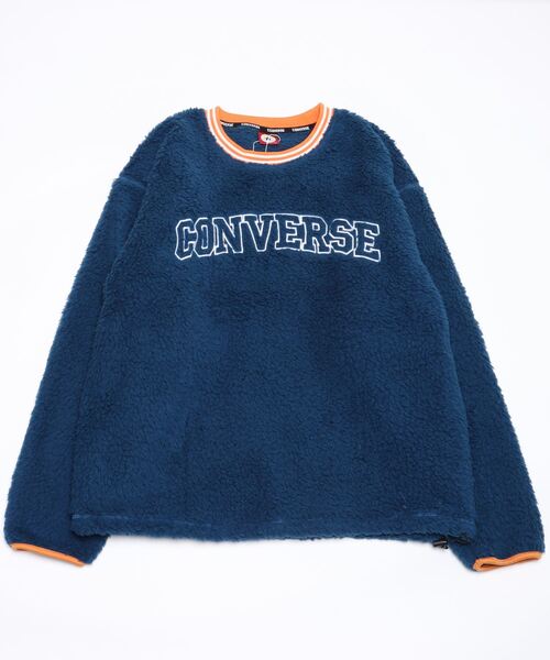 CONVERSE（コンバース）の「CONVERSE/コンバース オーバーサイズ ワンポイントロゴ刺繍 カレッジ リンガー リブライン ボアスウェット レディース メンズ トレーナー トップス（スウェット・レディース・ブラック/ダークブラウン/グリーン/ブルーグリーン/オフホワイト/ブルー・LL/M/L）」の12枚目の写真