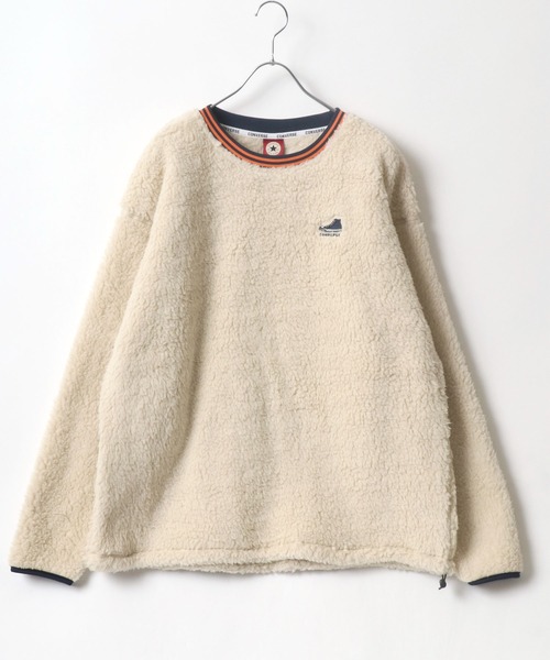 CONVERSE（コンバース）の「CONVERSE/コンバース オーバーサイズ ワンポイントロゴ刺繍 カレッジ リンガー リブライン ボアスウェット レディース メンズ トレーナー トップス（スウェット・レディース・ブラック/ダークブラウン/グリーン/ブルーグリーン/オフホワイト/ブルー・LL/M/L）」の14枚目の写真