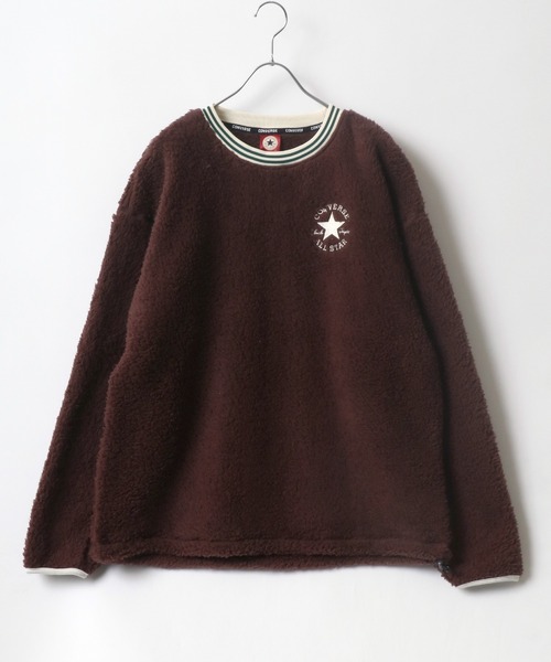 CONVERSE（コンバース）の「CONVERSE/コンバース オーバーサイズ ワンポイントロゴ刺繍 カレッジ リンガー リブライン ボアスウェット レディース メンズ トレーナー トップス（スウェット・レディース・ブラック/ダークブラウン/グリーン/ブルーグリーン/オフホワイト/ブルー・LL/M/L）」の17枚目の写真