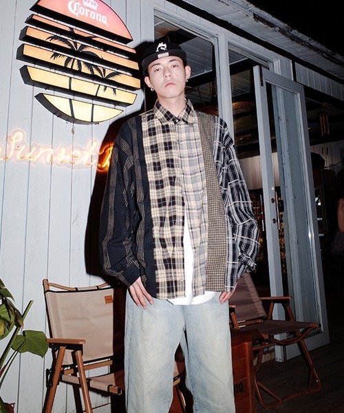 Ressaca(レサーカ)の「オーバーサイズ リメイク 長袖 チェックシャツ(シャツ/ブラウス・メンズ・ブラック・L/XL/M/XXL)」の2枚目の写真