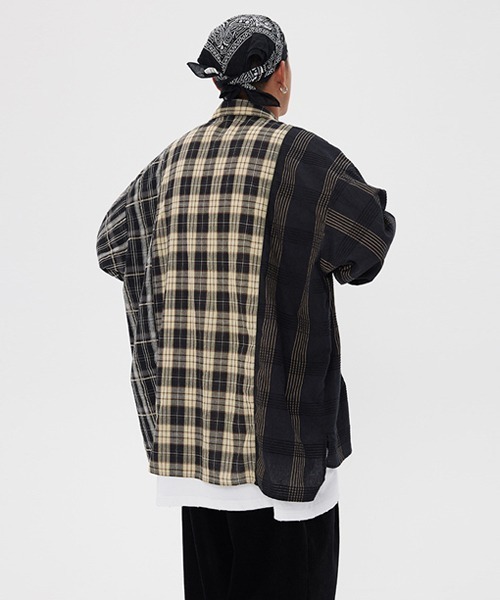 Ressaca(レサーカ)の「オーバーサイズ リメイク 長袖 チェックシャツ(シャツ/ブラウス・メンズ・ブラック・L/XL/M/XXL)」の14枚目の写真