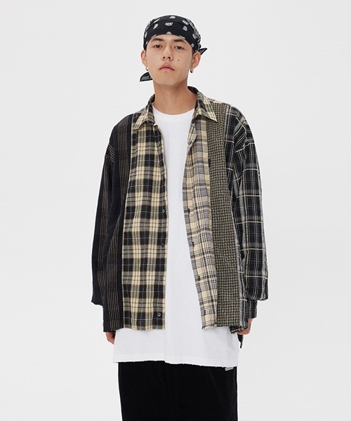 Ressaca(レサーカ)の「オーバーサイズ リメイク 長袖 チェックシャツ(シャツ/ブラウス・メンズ・ブラック・L/XL/M/XXL)」の13枚目の写真