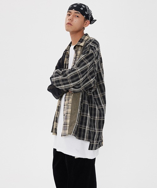 Ressaca(レサーカ)の「オーバーサイズ リメイク 長袖 チェックシャツ(シャツ/ブラウス・メンズ・ブラック・L/XL/M/XXL)」の12枚目の写真