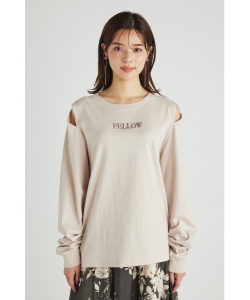 rienda(リエンダ)の「アームスリットロゴロングスリーブTシャツ(Tシャツ/カットソー・レディース・オレンジ/ベージュ/ブラック/パープル・FREE)」の9枚目の写真