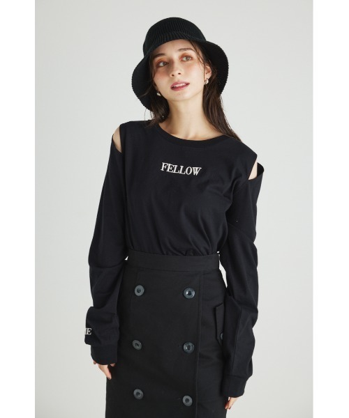 rienda(リエンダ)の「アームスリットロゴロングスリーブTシャツ(Tシャツ/カットソー・レディース・オレンジ/ベージュ/ブラック/パープル・FREE)」の19枚目の写真