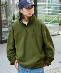 U.S. POLO ASSN. / ユーエスポロアッスン 別注 ワンポイント刺繍 ビッグシルエットスナップボタンフリースプルオーバー
