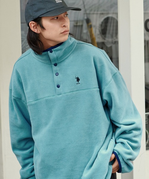 U.S. POLO ASSN.（ユーエスポロアッスン）の「U.S. POLO ASSN. / ユーエスポロアッスン 別注 ワンポイント刺繍 ビッグシルエットスナップボタンフリースプルオーバー（スウェット・レディース・ブルー/ブラック/パープル/アイボリー/グレイッシュベージュ/グリーン/ブラック系/オリーブ/オレンジ・M/L）」の7枚目の写真