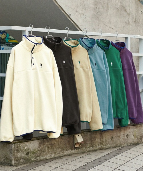 U.S. POLO ASSN.（ユーエスポロアッスン）の「U.S. POLO ASSN. / ユーエスポロアッスン 別注 ワンポイント刺繍 ビッグシルエットスナップボタンフリースプルオーバー（スウェット・レディース・ブルー/ブラック/パープル/アイボリー/グレイッシュベージュ/グリーン/ブラック系/オリーブ/オレンジ・M/L）」の19枚目の写真